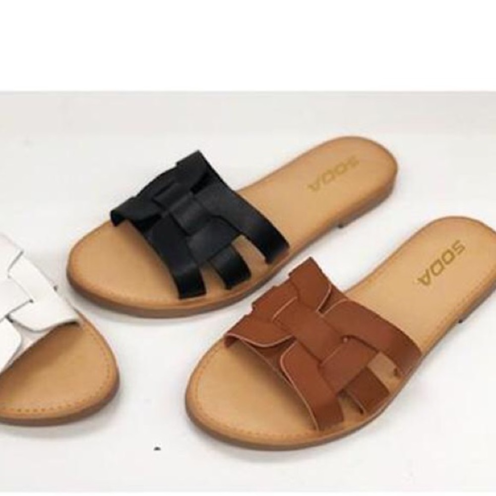 Soda Woven Slide Sandal In Tan
